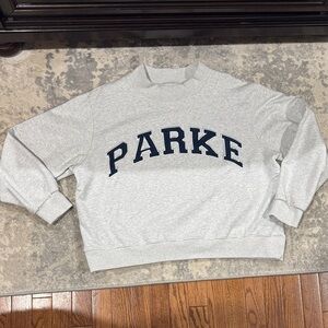 Parke Women’s Crewneck Sweater in Light Gray with Navy Chambray Letters